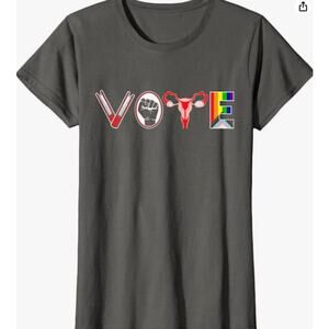 NIP Women's VOTE Dark Gray T Shirt Women's Rights Books LGBTQ Black Rights Sz L